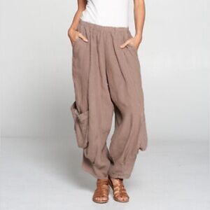 Match Point USA Linen Pull On Harem Pants XL
Beige Lagenlook Wide Baggy Pockets